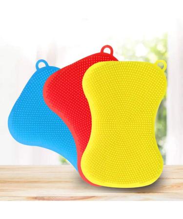 Silicone Sponge Dish Kitchen Washing Brush Scrubber (3 Pack) - Reusable Silicone Scrubber Kitchen Sponge for Dishes Heat Resistant and Without Bpa Double Sided Silicone Brush - 3 Colors - Buy Online on GoSupps.com