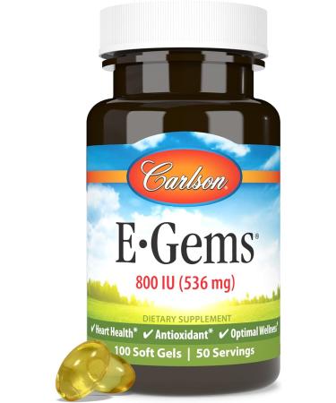 Carlson - E-Gems 800 IU (536 mg) Natural-Source Vitamin E Optimal Wellness 50 Soft Gels 1 Count (Pack of 50) - Buy Online on GoSupps.com