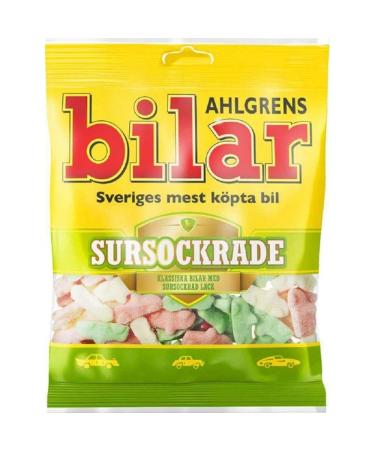 ScandiKitchen Ahlgrens Bilar Sursockrade Sour Sweets Swedish Candy Classic Soursweet Marshmallow Car - 1 x 100g Bag - Buy Online on GoSupps.com