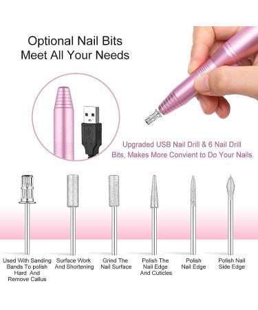 Professional Portable Electric Nail Drill Machine - 20000 RPM USB Manicure Pedicure Tool for Acrylic Nails Gel Polishing - Pink - Buy Online on GoSupps.com