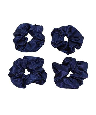 GIZZY Ladies Girls Set of 4 Navy Blue Satin Elasticated Hair Scrunchies.