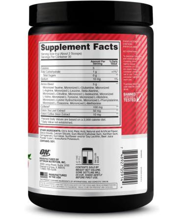 Optimum Nutrition ESSENTIAL AMIN.O. ENERGY Juicy Strawberry Burst - 9.5 oz (270 g) | Boost Energy & Focus - Buy Online on GoSupps.com