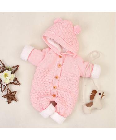 VICROAD Baby Hooded Knitted Romper 18-24 Months Pink - Warm Sweater Jumpsuit for Newborn Boys & Girls - Buy Online on GoSupps.com
