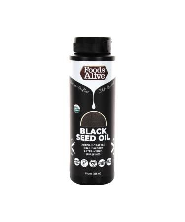 Foods Alive Organic Black Seed Oil Black Cumin Oil Artisan Cold-Pressed Oil Omega 3 6 9 Extra-Virgin Unrefined 8 Fl Oz (Pack of 1)