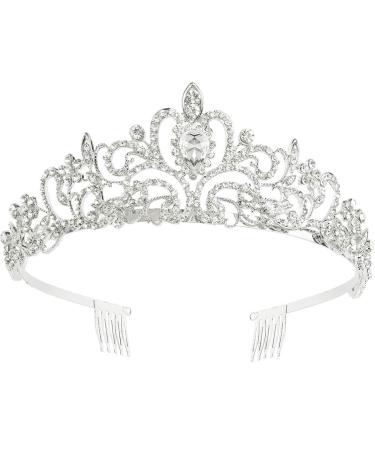 Makone Crystal Queen Crowns and Tiaras with Comb Headband for Women and Girls  Princess Crowns Hair Accessories for Wedding Birthday Halloween Costume Cosplay (01 Silver)