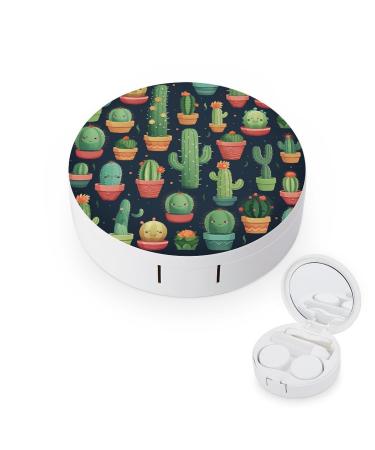 Contact Lens Case Cute Cactus Seamless Illustration Portable Travel Contact Lens Box Contact Lens Storage Box