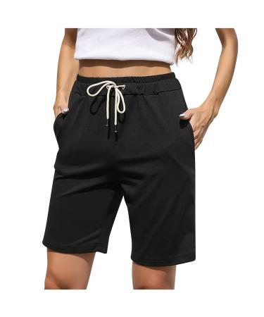 Bermuda Shorts for Women, Knee Length Capris Casual Summer Loose Fit Short Pants Dressy Drawstring Pirate Shorts Medium 0-black