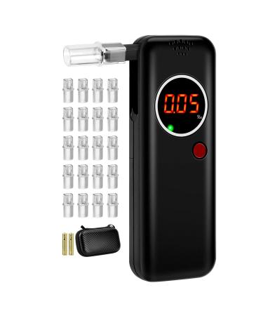 Alcohol Breathalyzer, Professional Grade Accuracy Alcohol Breath Tester with Digital LCD Display, Portable Blood Alcohol Tester with 20 Mouthpieces for Personal Home Party Use (Black)