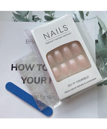 SINLOV Short Medium Square Fake Nails Crystal Glossy Press on False Nails Pink Nude Ballerina Artificial Finger Nails French Full Cover False Nails for Women and Girls - Buy Online on GoSupps.com