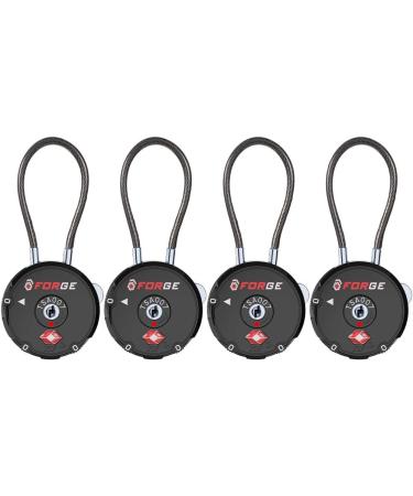 Forge Quality TSA Approved Luggage Locks for Travel Accessories Set Your own Combination Zinc Alloy Body Cable Black 4 Locks