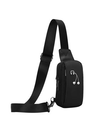ZXK Co Sling Bag men Small waterproof and durable breast pocket interchangeable crossbody bag for left and right shoulder black chest bag for cycling running commuting