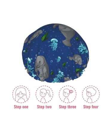 Manatee Printed Shower Cap | Waterproof Bath Cap for Women, Men, Boys & Girls | Reusable Spa Salon Cap - Buy Online on GoSupps.com