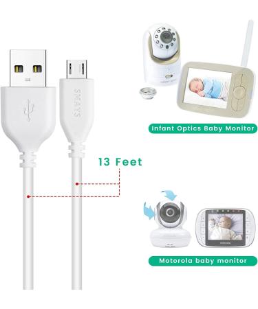13ft White Micro USB Charger Cable for Motorola/Owlet Infant Optics Baby Monitor - Replacement Charging Cord - Buy Online on GoSupps.com