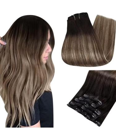Easyouth Clip in Hair Extensions Balayage Black to Brown and Honey Blonde Clip in Real Hair Clip in Extensions Double Weft Clip in Human Hair Extensions 22 Inch 70g 5Pcs 22" 2-5Pcs Clip #1B/6/27