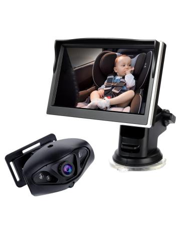 Baby Car Mirror 1080P Baby Car Camera With 5 Inch Monitor Car Mirror Baby Rear View With Night Vision Baby Mirror For Car Back Seat With Wide Crystal Clear View For Children Infants Kids Baby Car Carmera