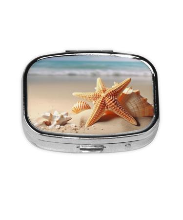 Summer Starfish Seashell Printed Square Pill Box Portable Travelling Pill Box Medicine Organiser