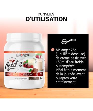 PURE RICE CREAM - Need's Pure Rice Cream - Rice cream - 1kg jar - 100% Rice cream source of carbohydrates - 80% carbohydrates - Sugar free - Biscuit Cookie flavor - French Laboratory Eric Favre - Buy Online on GoSupps.com