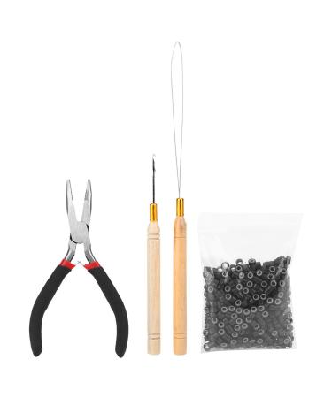 Hair extension Accessories Microring Extensions Hair default + microring needle Zonge needle hook wig connect pliers tool set hair extension kit (black)