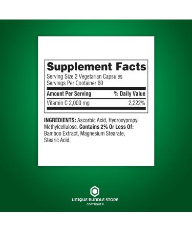 Unique Bundle Store Ultra Strength Vitamin C 2000mg 120 Capsules - Dietary Supplement (Pack of 2) 120 Count (Pack of 2) - Buy Online on GoSupps.com