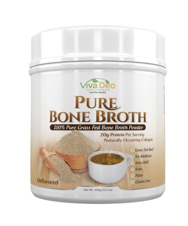 Viva Deo - Bone Broth Protein Powder - Grass Fed Beef - Mixes Instantly - Antibiotic & Hormone Free | Keto Diet Paleo Protein Powder w/ Naturally Occurring Collagen & 19 Amino Acids – 20 Grams Protein