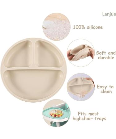Lanjue 2 Pcs Silicone Baby Suction Plates | Non-Slip Divided Dishes for Toddler Self Feeding | Includes 2 Spoons | Fits Most Highchairs Trays - Buy Online on GoSupps.com