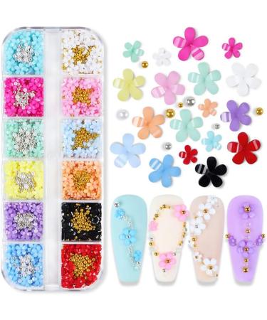 Dornail 12-Grid 3D Flower Nail Charms - 12 Colors Acrylic Flower Nail Art Accessories for DIY Designs & Decorations - Buy Online on GoSupps.com