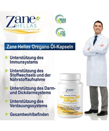 Zane Hellas Oregano Oil Capsules - 150mg Essential Oregano Oil & 130mg Carvacrol - Immune & Intestinal Support - 60 Count | Highest Concentration - Buy Online on GoSupps.com