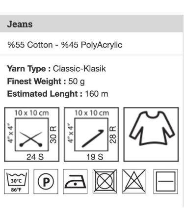 4 Skein YarnArt Jeans / 55% Cotton - 45% PAC / Weight 4 x 1.76 Oz