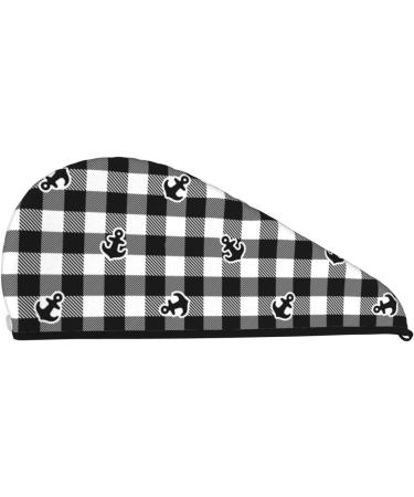 Anchor Black Tartan Plaid Microfiber Hair Towel - Super Absorbent Coral Velvet Wrap for Long Curly & Thick Hair - Quick Dry Hair Cap for Women - Buy Online on GoSupps.com