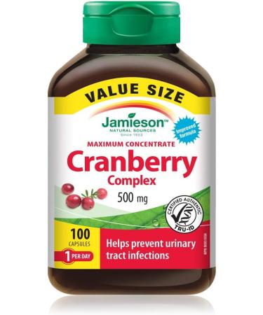 Jamieson Cranberry Complex 500 mg Maximum Concentrate - Value Size Vegetarian Non-GMO Gluten-Free 100 Count (Pack of 1) & 10 Billion 60 vegi-caps - Buy Online on GoSupps.com
