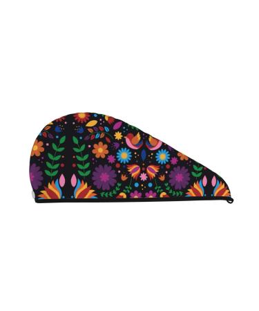 Hair Towel Wrap Hair Drying Towel with Button Towel Turban Head Towel to Dry Hair Quickly (Colorful Floral2)