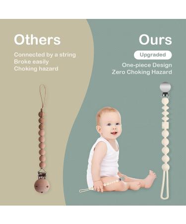 Sage Cream White Silicone Pacifier Clip Holder Set - 2 Pack | Soft & Flexible Binky Clips for Boys & Girls - Baby Newborn Essentials, Birthday Christmas Shower Gift - Buy Online on GoSupps.com