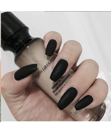 Bufenia artificial fingernails matt ballerina coffin for pressing pure color medium length acrylic nails for women and girls 24 pieces (black)