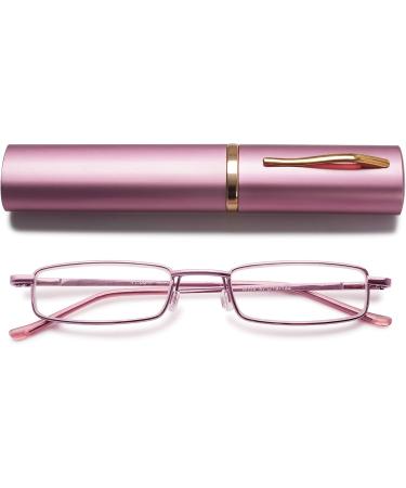 Vevesmundo Mini Compact Metal Reading Glasses Lightweight Spring Hinge Narrow Classic Design with Pink & Blue Light Filter (3.5x) Ideal Reading Aid - Buy Online on GoSupps.com