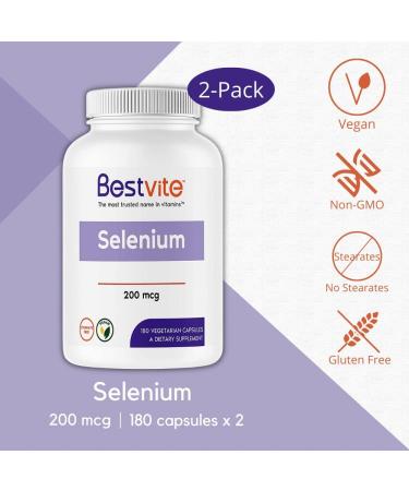 Selenium 200mcg (360 Vegan Capsules) 2-Pack - Non-GMO, No Stearates or Flow Agents - Gluten Free - 180 Count x 2 - Buy Online on GoSupps.com