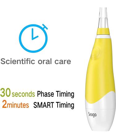 SEAGO Baby Electric Toothbrush with Smart LED Timer - Gentle Sonic Teeth Brushes for Kids Ages 1-4 (Yellow) - Buy Online on GoSupps.com