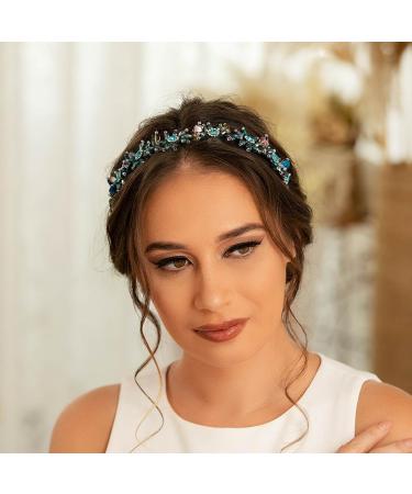 IYOU Sparkling Rhinestone Headband Green Crystal Flower Hair Bands Gemstone Prom Party Hair Hoop Accessories for Women and Girls - Buy Online on GoSupps.com