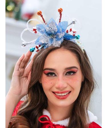 IYOU Light Up Christmas Headband Led Blue Flower Xmas Hair Hoop Candy Cane Festival Costume Hair Accessories for Women and Girls - Buy Online on GoSupps.com