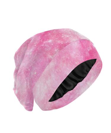 JUAMA Pink Galaxy Universe Sleep Cap Satin Lined Slouchy Night Sleeping Beanies Slap Hat Seasonal Bonnet Hair Cover for Women