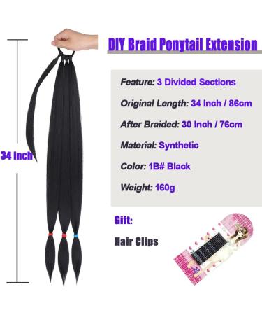 Leeven Ponytail Hair Extensions 34 Inch Natural Wrap Around Synthetic Ponytail Extension - 1B# Black - Buy Online on GoSupps.com