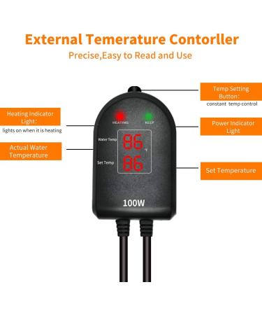 U-picks 100W Submersible Aquarium Heater for 5-25 Gallon Fish Tank with Intelligent External Temperature Controller - Buy Online on GoSupps.com