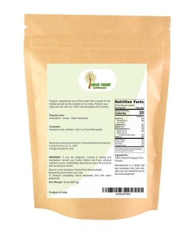 Indus Farms 100% Natural Papaya Fruit Powder 8 oz - Papain Meat Tenderizer for Marinades, Baking, Smoothies & Salads - GMO-Free, Vegan (8 Ounce) - Buy Online on GoSupps.com