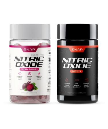 Snap Supplements Nitric Oxide Beet Root Gummies + Nitric Oxide Booster Bundle 60 Cherry Gummies + 90 Vegetarian Capsules