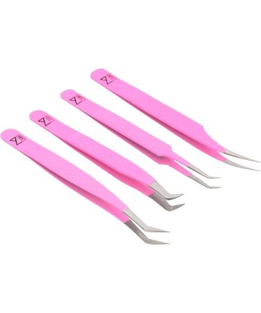 Set of 4 M Lash Tweezers | Professional Japanese Steel | Eyelash Extensions Supplies (Pink) - Buy Online on GoSupps.com