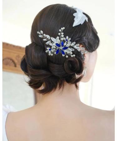 Bridal Blue Rhinestone Pearl Hair Comb - Floral Hair Accessories for Women and Girls - Buy Online on GoSupps.com
