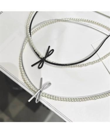 Oralgo Double-Layer Pearl Necklace - French Style Loop Fan Trailer Collarbone Chain for Women & Girls | Chic Gray Design - Buy Online on GoSupps.com