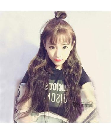 Shop Women's Long Curly Hair Wig with Air Thin Bangs - Pink Light Brown | International Shipping Available - Buy Online on GoSupps.com