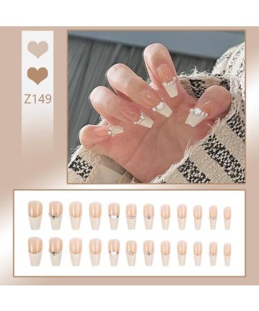 24Pcs/Set Press On Nails Autumn and Winter Temperament Naked Milk White French Pearl Pure Desire European and American Style Length False Nails Artificial Manicure Press on nails for Women and Girls - Buy Online on GoSupps.com
