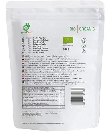 GoodFarm Organic Garlic Powder 500g - Premium Quality Certified Organic | Superior aroma & taste | Great addition to food preparations (bakes breads stews) GFGARL000500P0 Garlic 500g - Buy Online on GoSupps.com