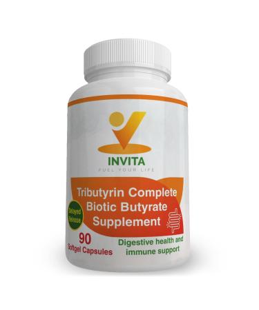 INVITA Tributyrin Complete Butyrate Supplement (550mg) - Digestion Supplement for Men & Women - Immune Support Capsules - Probiotics Capsules for Digestive Health - Gut Support Supplement 90 Count (Pack of 1)